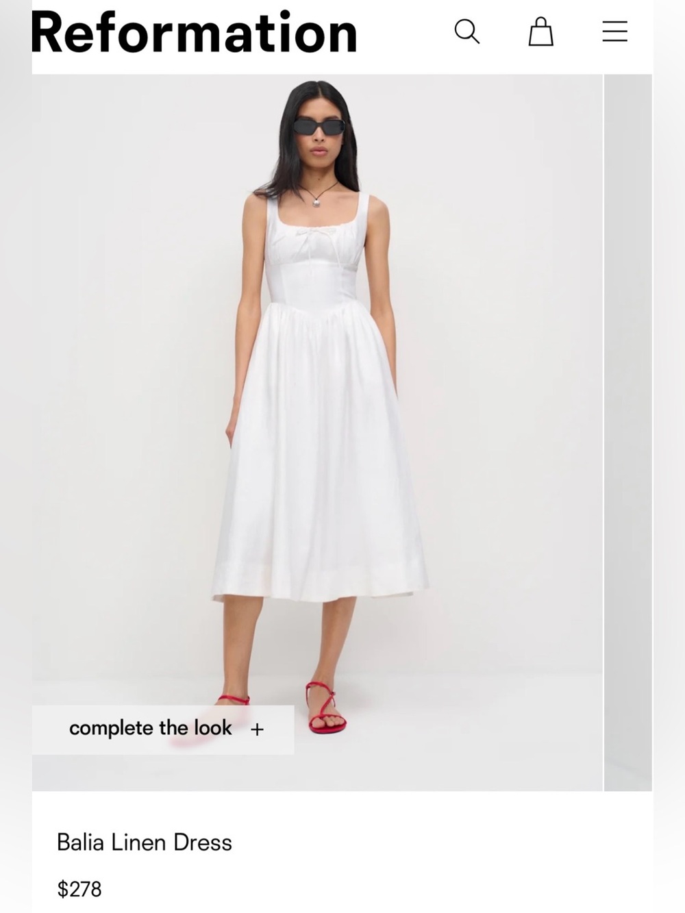 Reformation Balia Linen Midi Dress in White - Picture 1 of 6